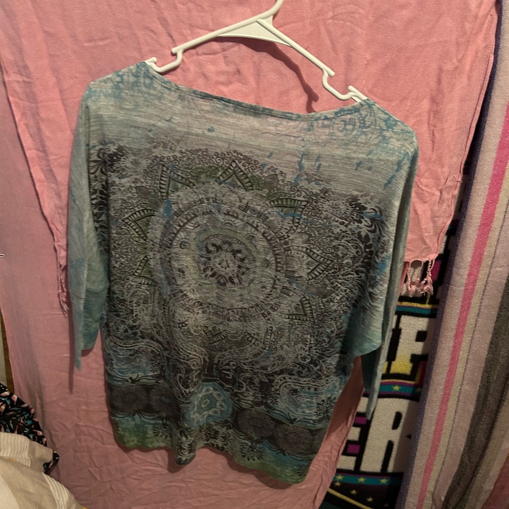 Cato Blue and Gray Mandala Blouse